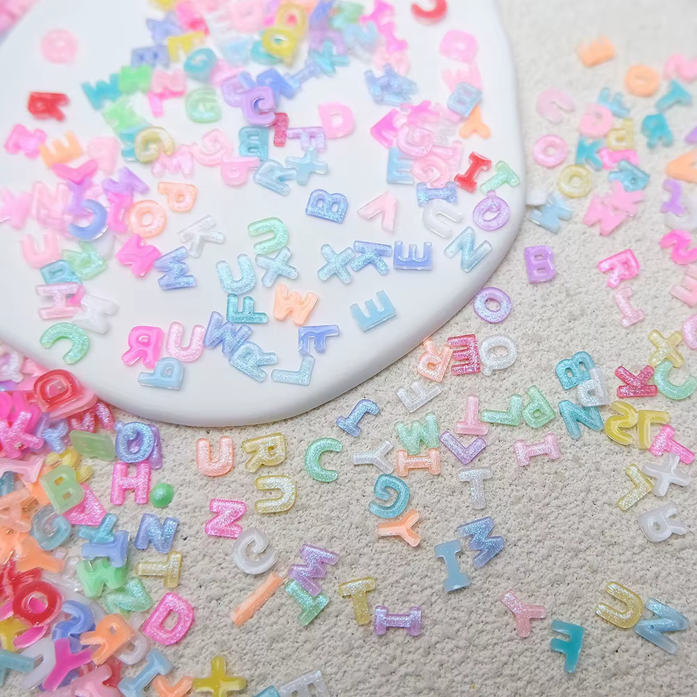 Breloques pour Nail Art, mélange de lettres, couleur bonbon, avec paillettes, résine, strass, Kawaii
