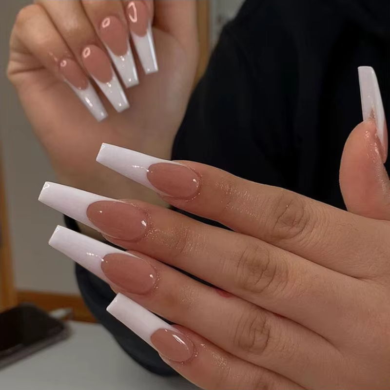 Faux ongles artificiels à tête carrée, en acrylique, sans couture, amovibles, ballerine, à pression