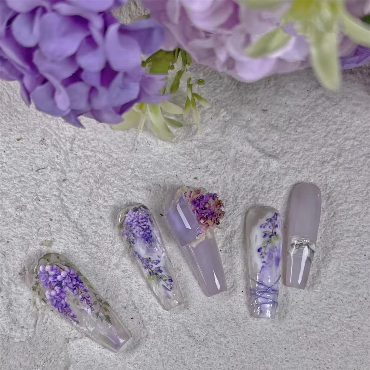 Autocollants 5D de fleurs de glycine violette pour nail art, 1 pièce, adhésif de transfert, décorati