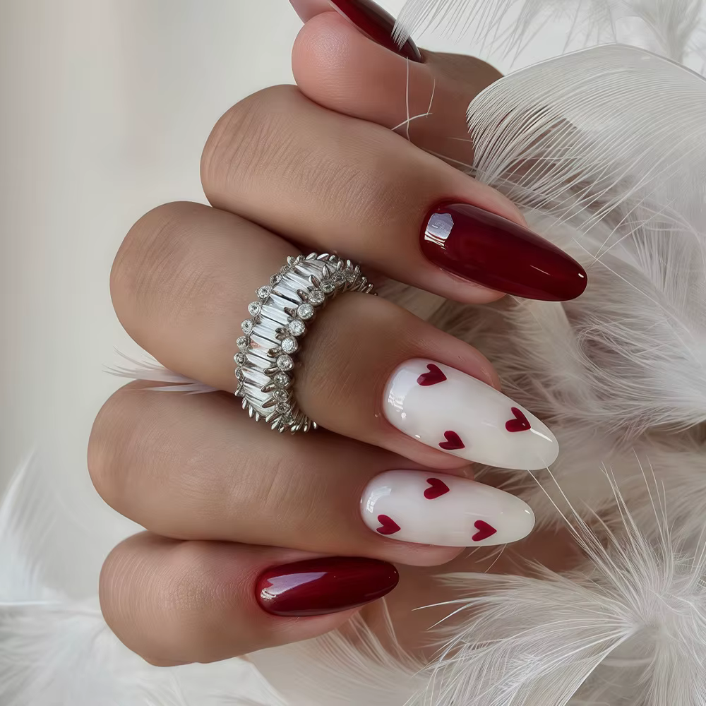 Faux coeur imprimé rose clair, tête carrée mi-longue, presse sur N64.Love, motifs de diamants, style