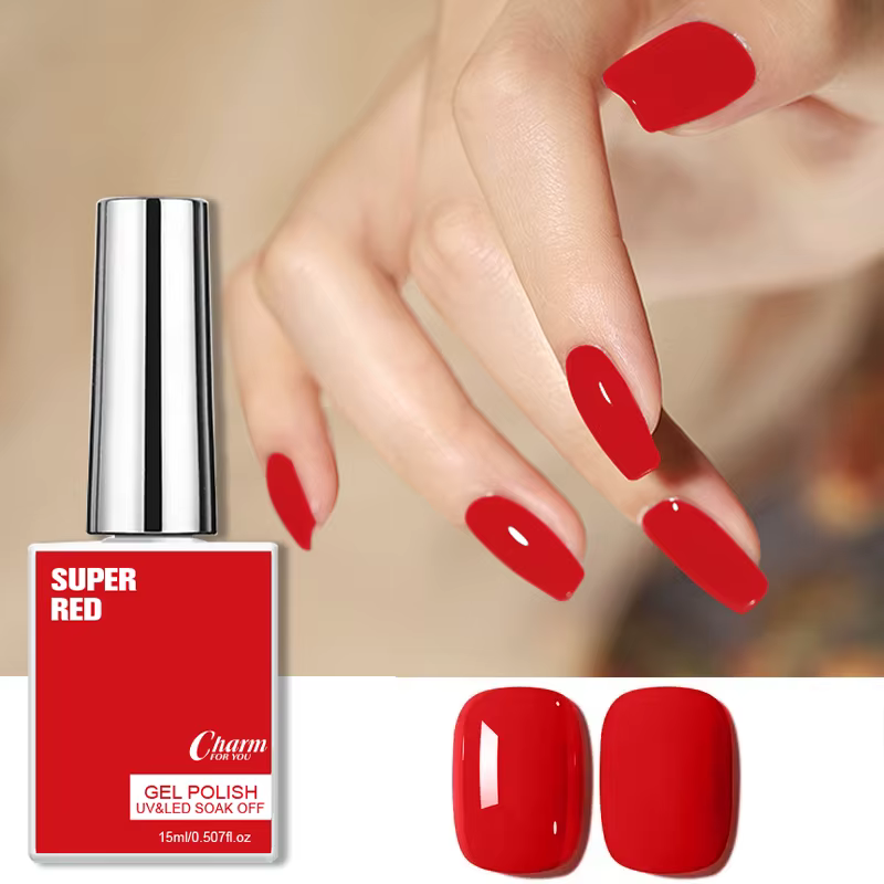 Vernis à ongles gel rouge intense 15ml UV LED Soak Off Haute Pigmentation Couvrance Totale Longue Du