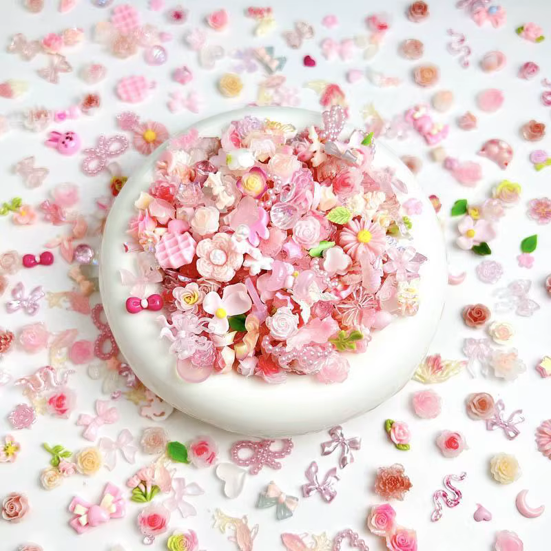 Breloques en résine 3D pour les ongles, mélange aléatoire, rose doux, fleur rose, accessoires de déc