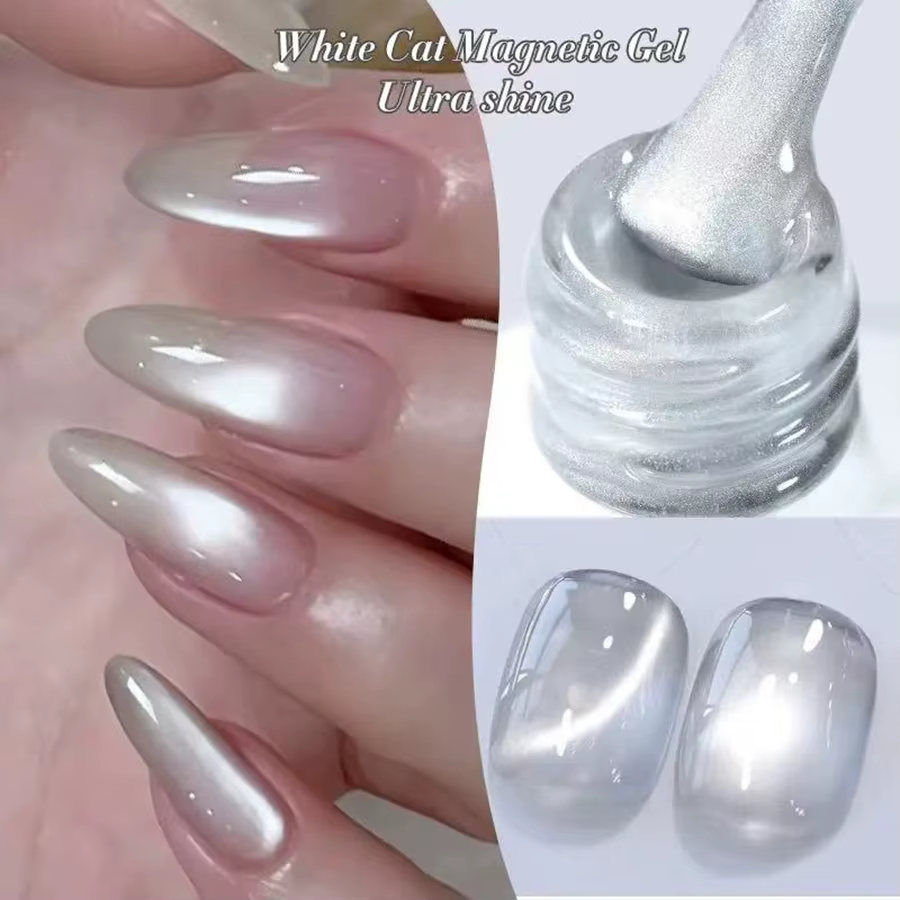 1-9 pièces TC Flow Light Vernis à ongles gel effet œil de chat blanc ultra brillant, gel UV à retire