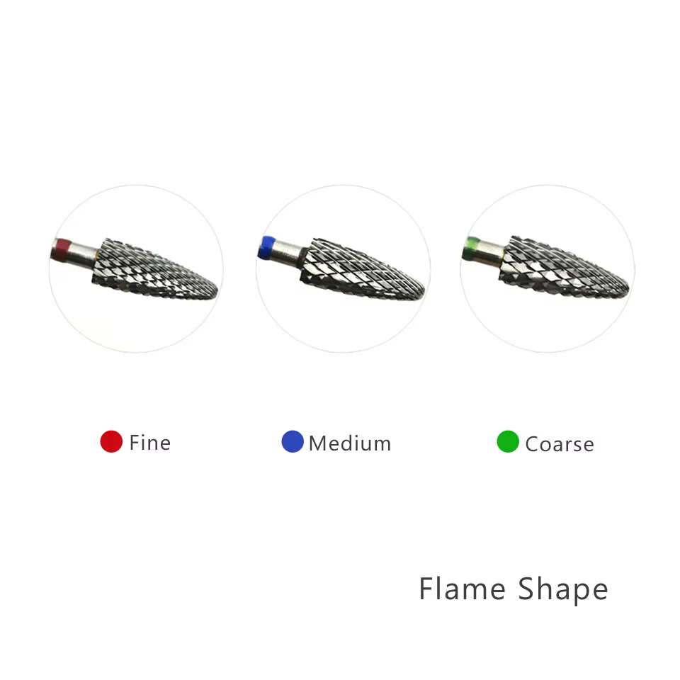HYTOOS 5mm flamme peu 3/32 carbure forets à ongles manucure bavure enlever Gel électrique fraise acc