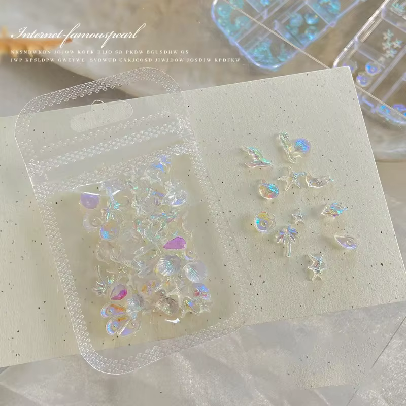 Breloques 3D Océan pour Nail Art, Coquillages Aurore, Étoiles de Mer, Queues de Sirène, Décorations