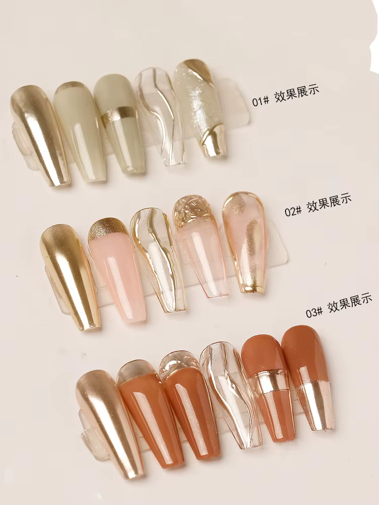 Poudre à ongles chromée, 6 pièces, effet pailmétrage, holographique, or rose