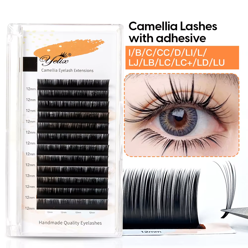 Yelix camélia cils avec adhésif LC LB LJ C D Curl cils Extensions de cils doux naturels Volume russe