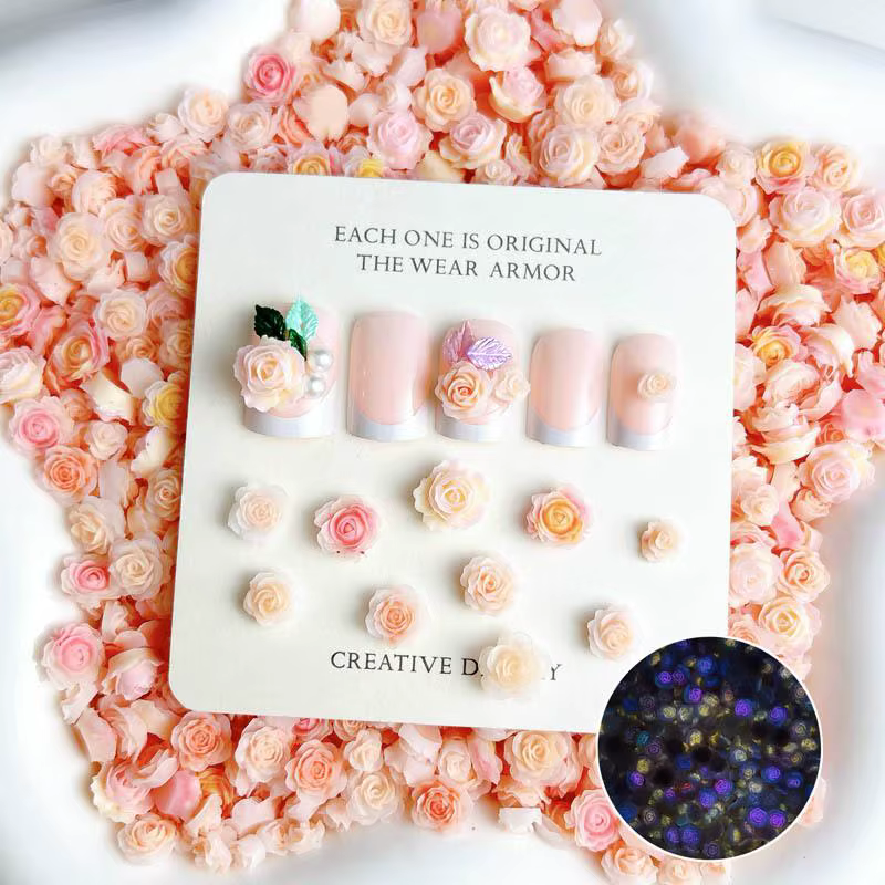 Double couleur Rose pivoine Nail Art décoration 3D lumineux petits boutons de fleurs fraîches breloq