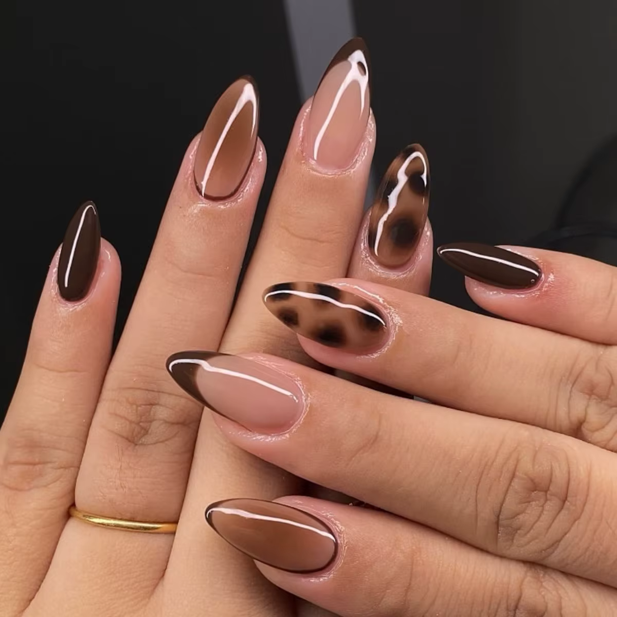Faux ongles marron portables, 24 pièces, mode imprimé léopard, Design dégradé, pointes à pression, e