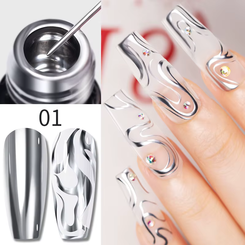 Vernis à ongles Semi-Permanent, 5ML, or, argent, doublure métallique, effet métallique miroir chromé