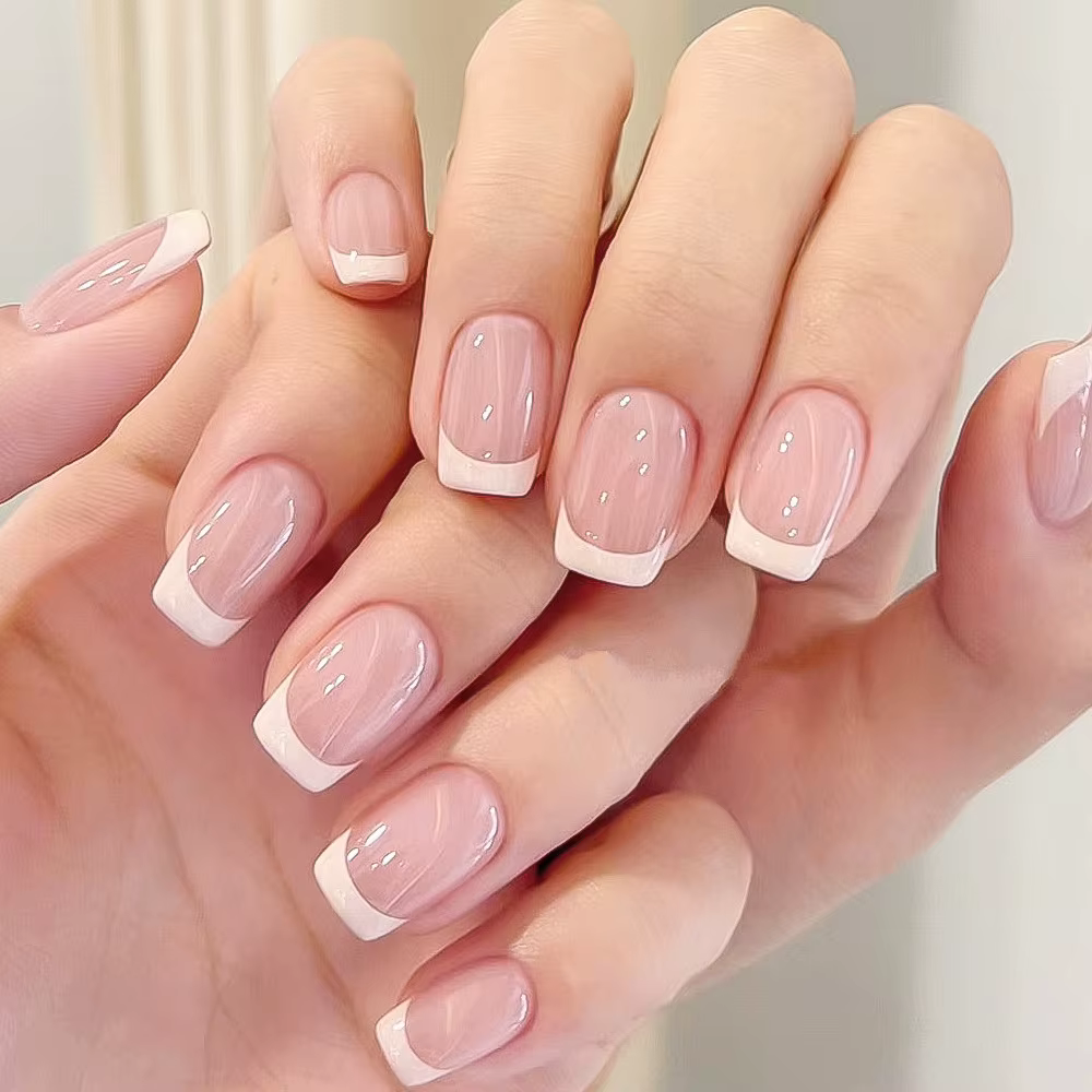 24 pièces faux ongles brillant bleu amande faux ongles conseils portable détachable mode couleur Pur