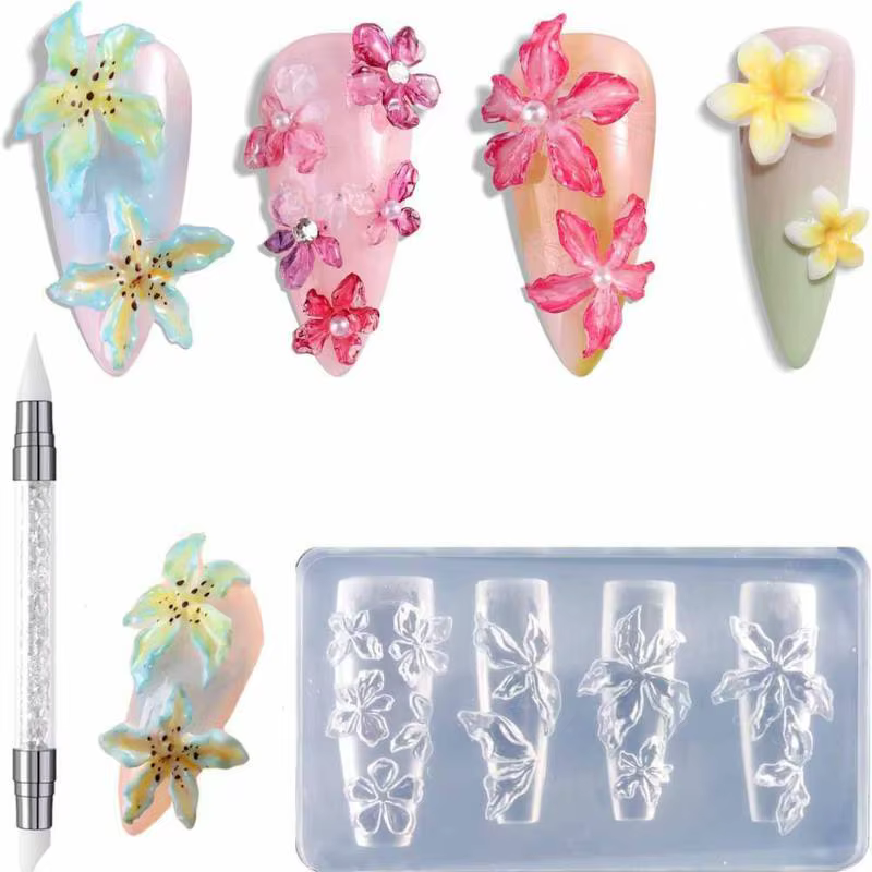 Moule 3D pour Nail Art, fleurs d'hibiscus hawaïennes, pétales floraux, nœuds de Ballet, Design en ré