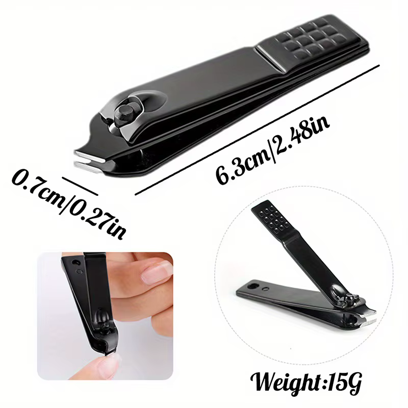 Coupe-ongles noir en acier inoxydable, 4 pièces, avec lime en verre nano, ensemble d'outils de manuc