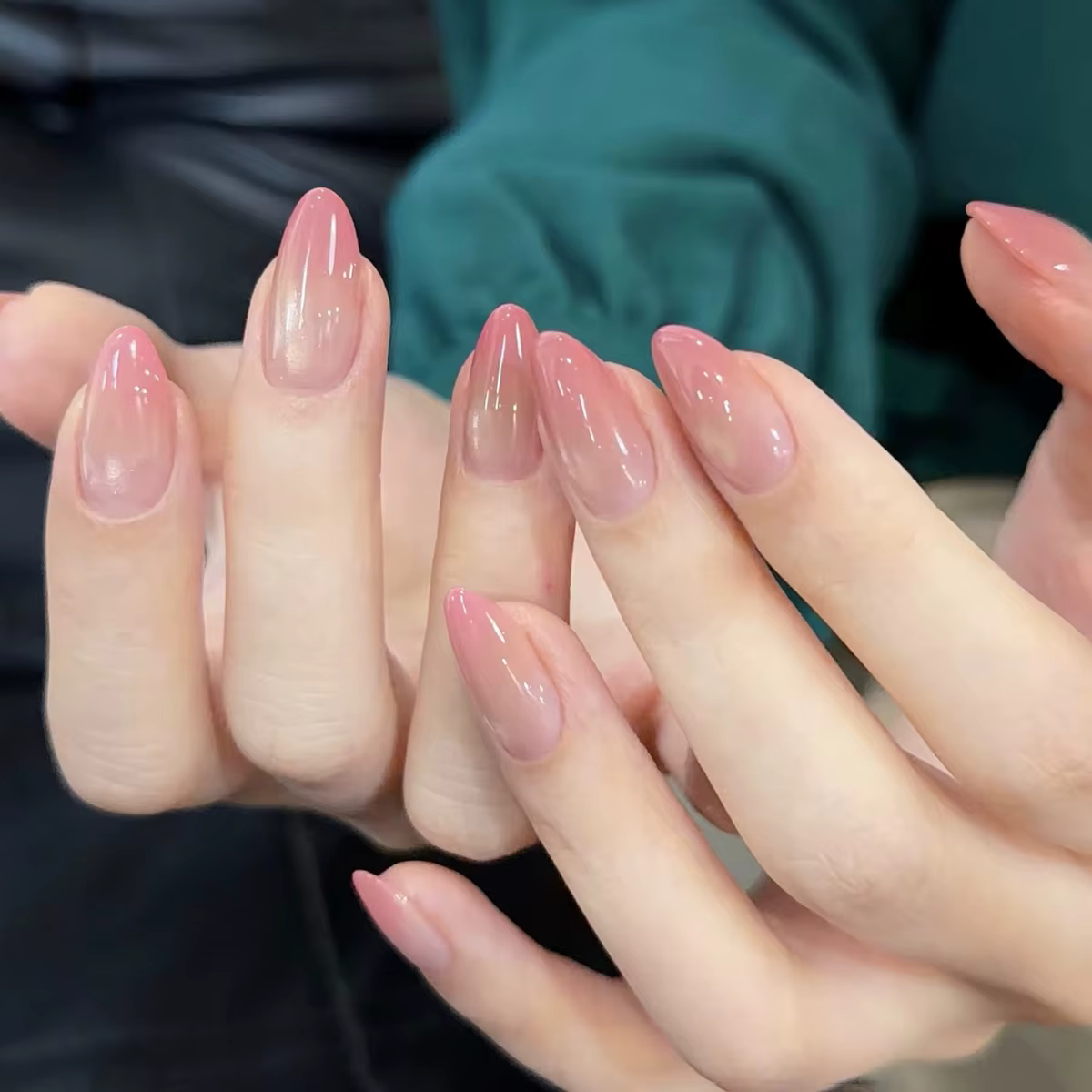 24 pièces/ensemble français amande presse sur ongles fleur rose faux ongles épicés filles faux ongle