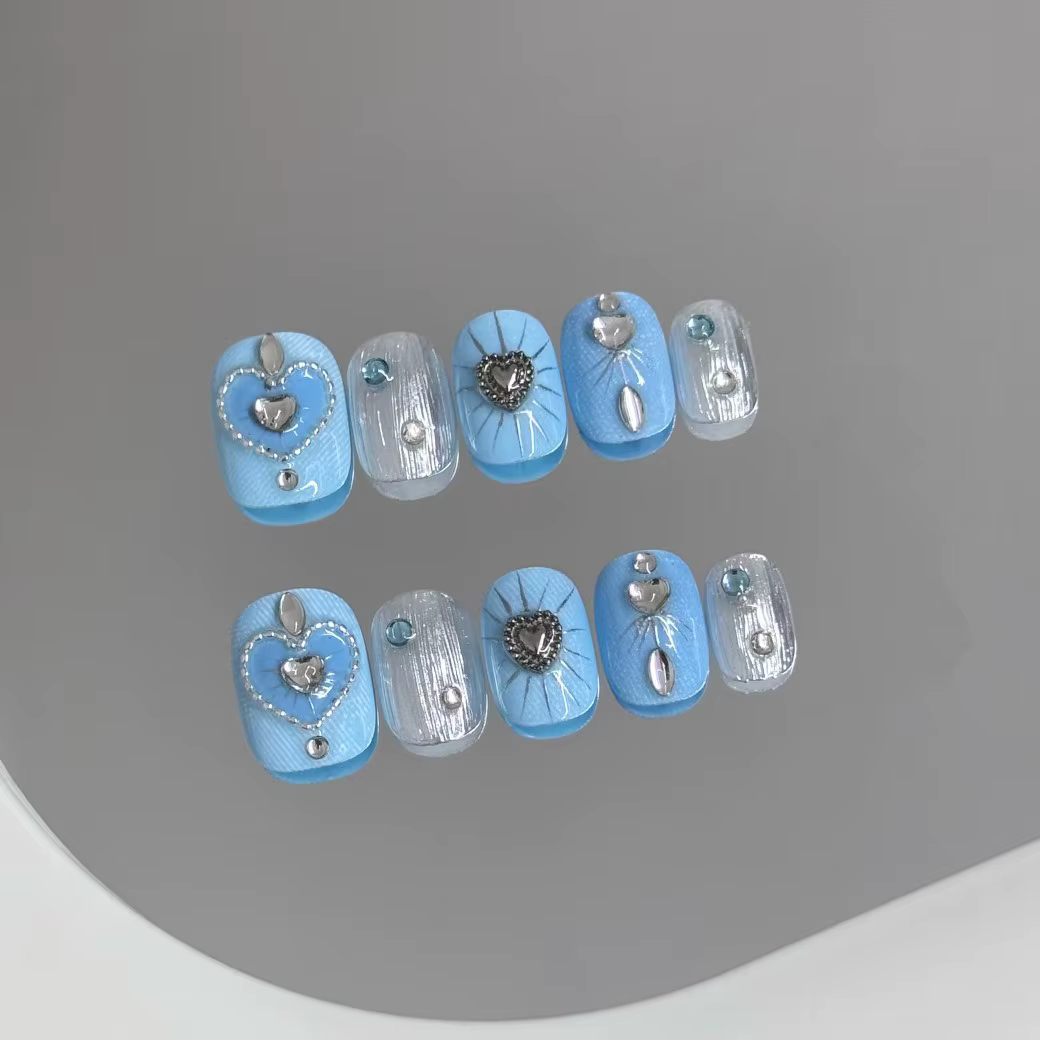 10 pièces à la main presse courte sur les ongles brillant diamant décor faux ongles femmes portable 
