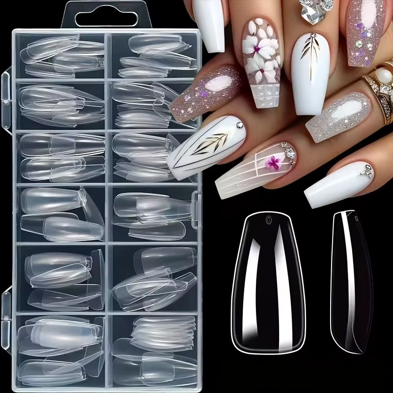 120 pièces d'ongles en boîte de style cercueil/amande/Stiletto/ovale/carré/autres formes transparent