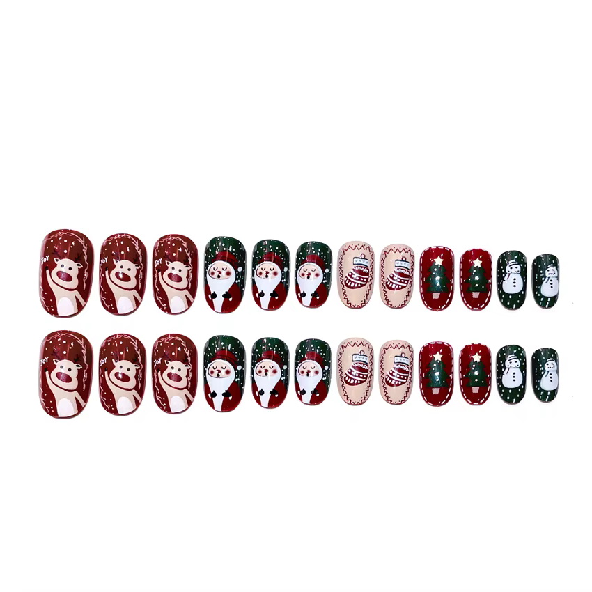Faux ongles College de dessin animé Père Noël, Elk, Bonhomme de neige, Vêtements artificiels, Presse