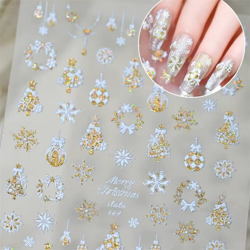 Mignon Style de noël arc coloré flocon de neige arbre de noël Nail Art autocollants Girly Nail Art i