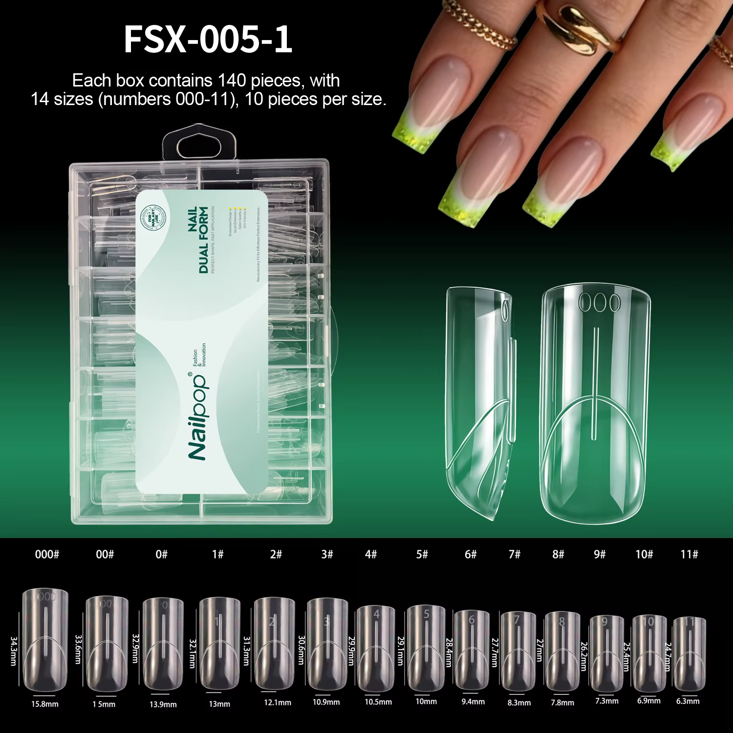 Formes Doubles Françaises Nailpop Godet Miché, Courbe C, Formes Cercueil Carrées, Gabarits Extension