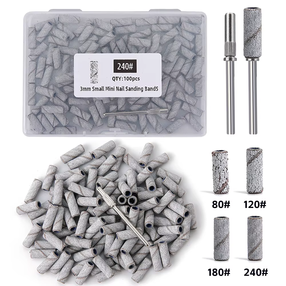 Bandes de ponçage des ongles de 3mm, grain 80/120/180/240, Mini foret à ongles électrique, accessoir