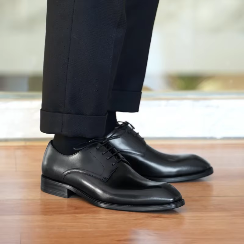 Derby-Chaussures en cuir marron et noir pour homme, souliers formels de bureau, de mariage