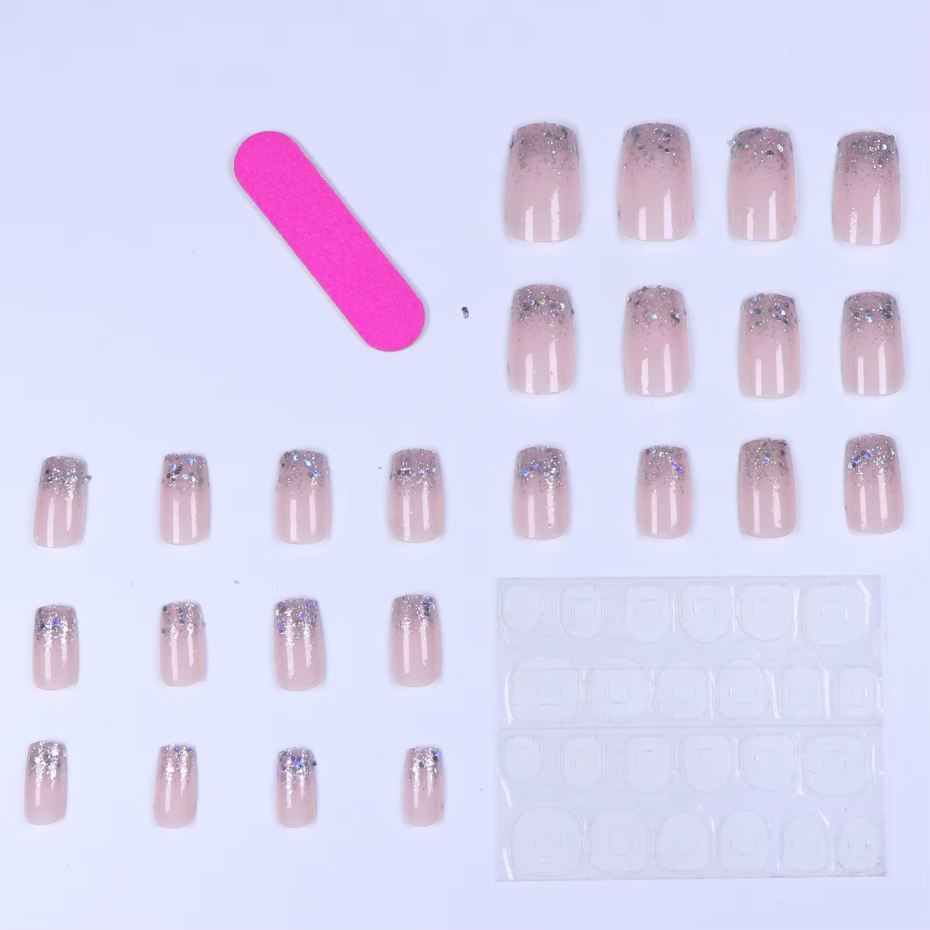 Faux ongles à paillettes pour femmes et filles, 24 pièces/ensemble, nickel é scintillant, rose, noir