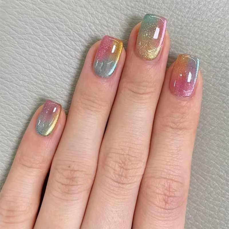 Faux ongles de Ballet courts et simples, couleur dégradée, portables, avec Design œil de chat, à pre