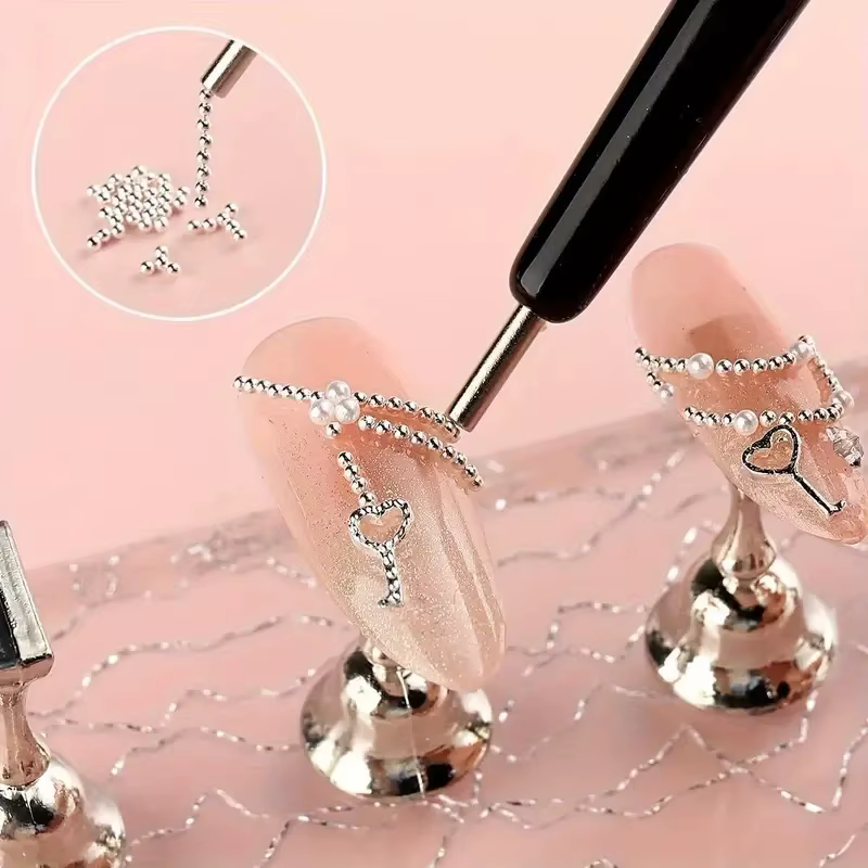 Mini perles de Caviar à 12 grilles, décorations pour Nail Art, Micro boule en métal or/argent, brelo