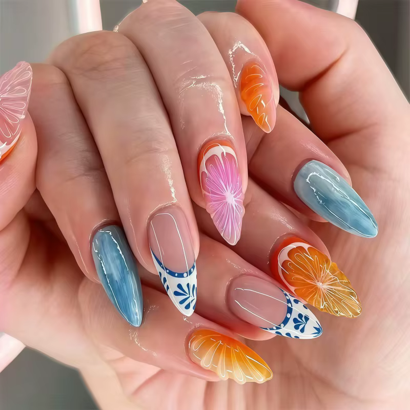 Le kit de 24 pièces pour ongles présente un design de dégradé en forme d'amande, haute définition, s