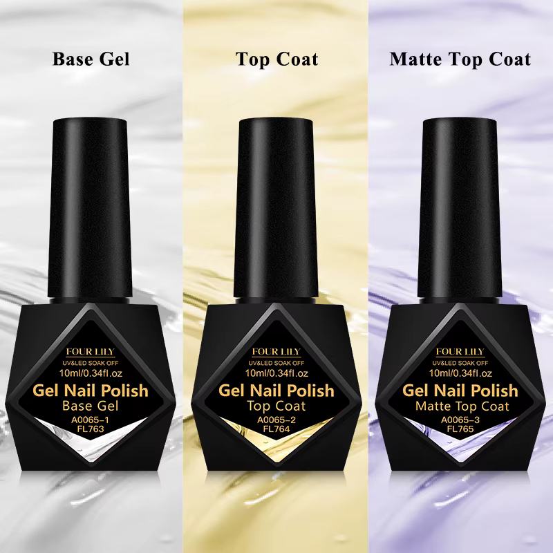 FOUR LILY 10ml Gel de Base, couche de finition, couche de finition mate soin des ongles fonctionnel