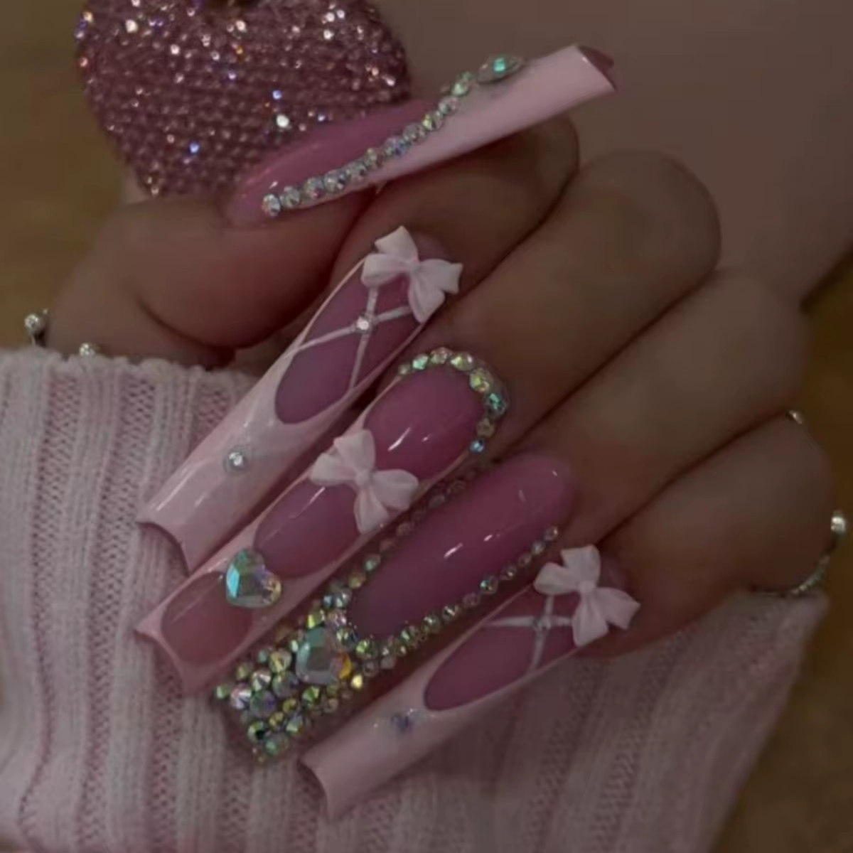 24 pièces longue tête carrée couverture complète ongles conseils blanc français faux ongles 3D ceris