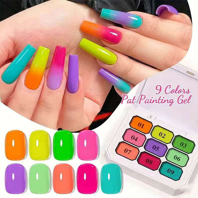 Ensemble de gel à ongles néon Summer Nine-Square, série Rainbow Dopamine, brillance à haute saturati
