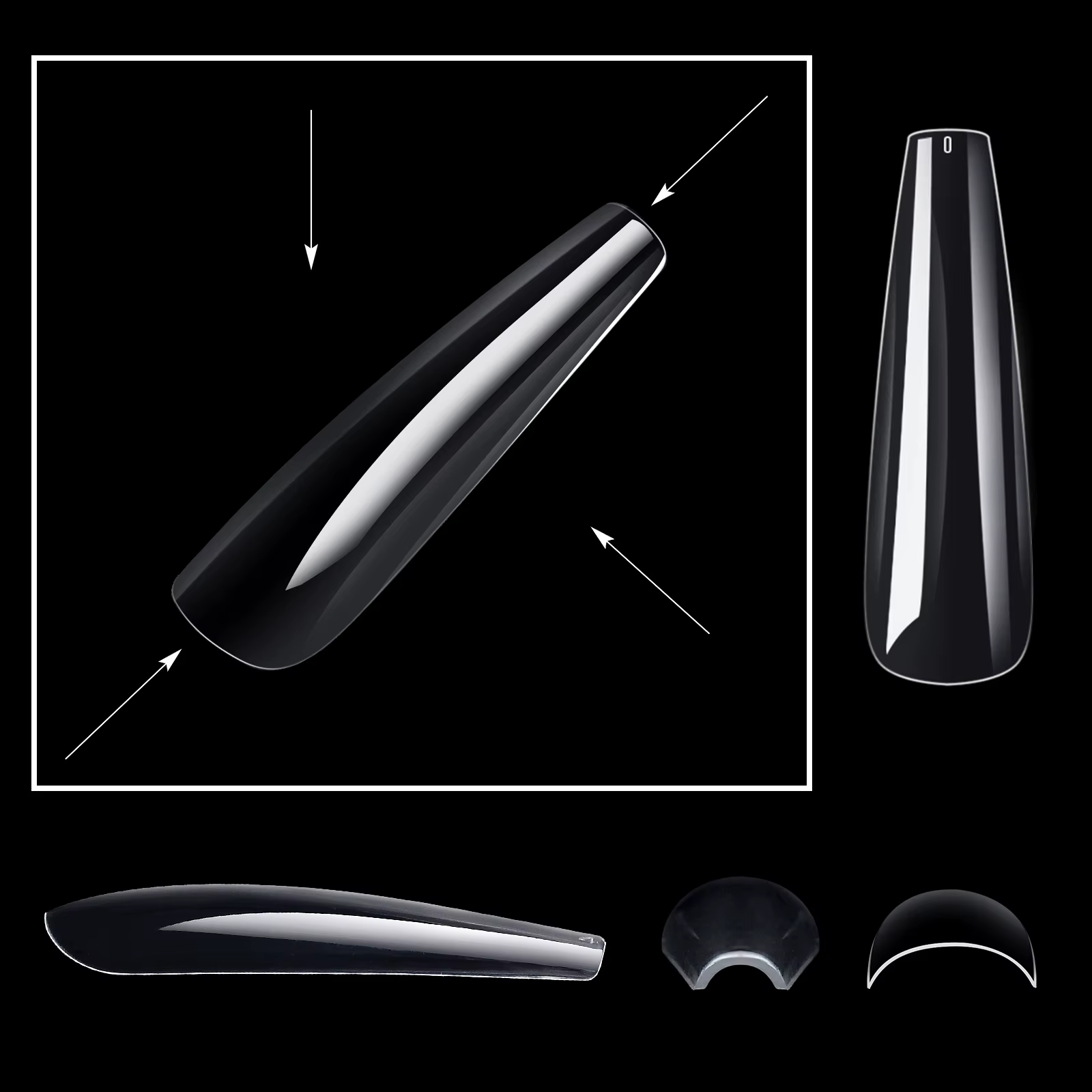 240 pièces/boîte coffins transparents avec faux autocollants pour ongles en denim extra-long pour po