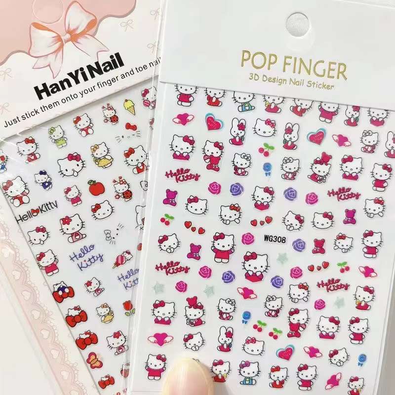 1 pièces Tomoni 3D Hello Kitty autocollant pour ongles dames mignon fournitures pour ongles décalcom