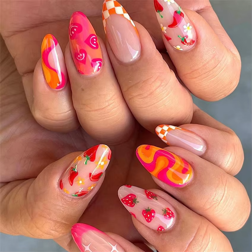 24 pièces/ensemble nouveau ovale presse sur ongles Patch portable ongles conseils mignon dessin anim