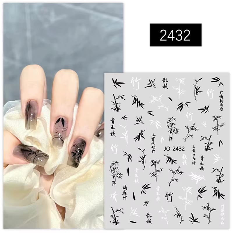Autocollants 3d pour Nail Art, peintures à l'encre de Style chinois, décalcomanies d'écriture de fle