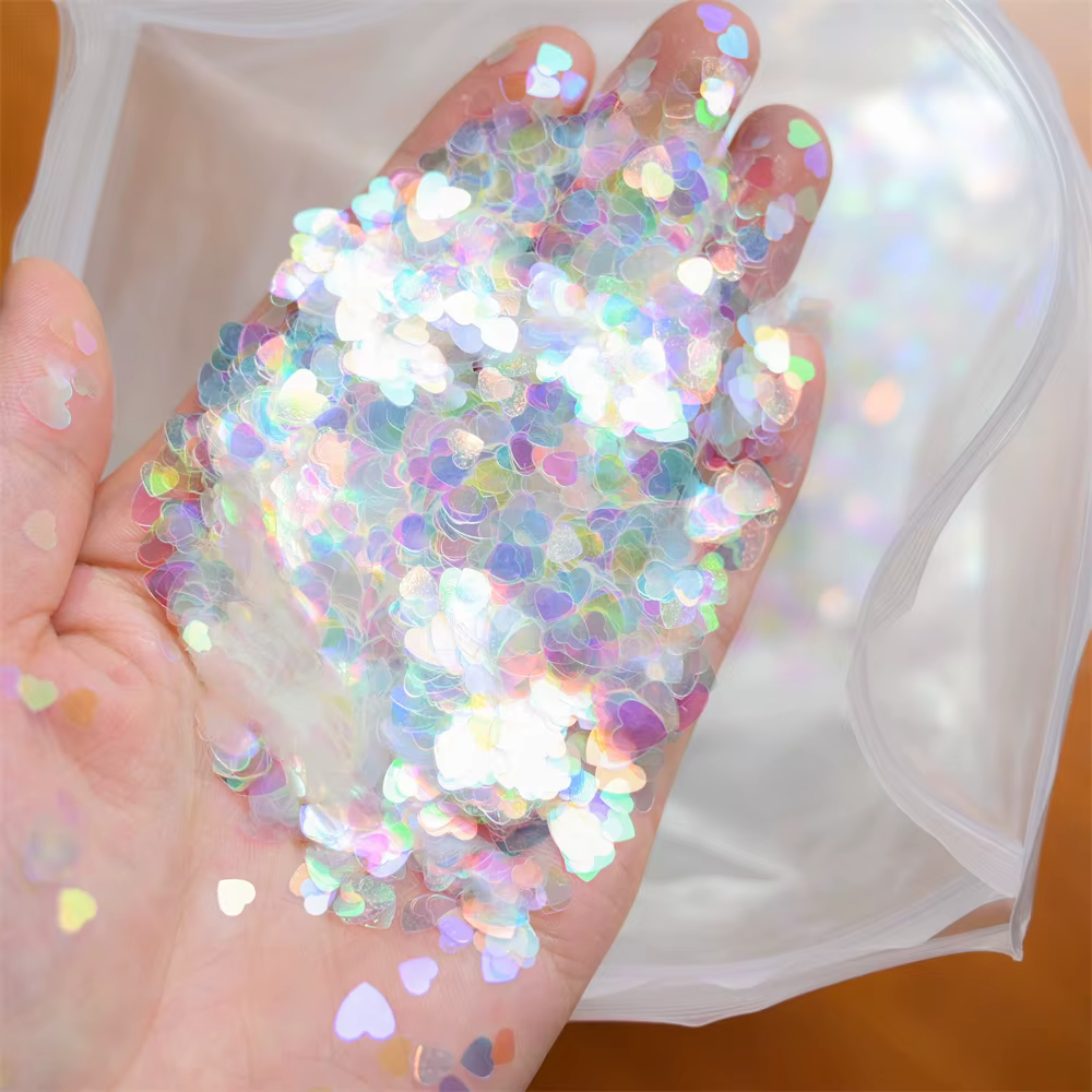 Paillettes holographiques pour ongles, 10g, cœur d'amour rose, décoration Nail Art, taille mixte, fl