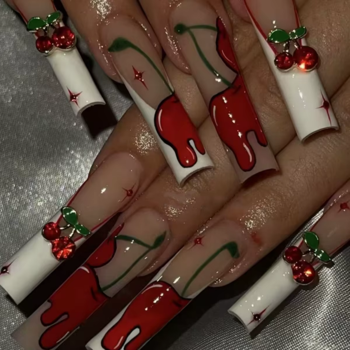 24 pièces longue tête carrée couverture complète ongles conseils blanc français faux ongles 3D ceris