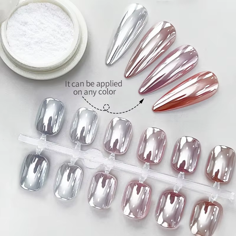 NICOLE DIARY – poudre à ongles miroir au clair de lune, aurore, effet métallique, paillettes argenté