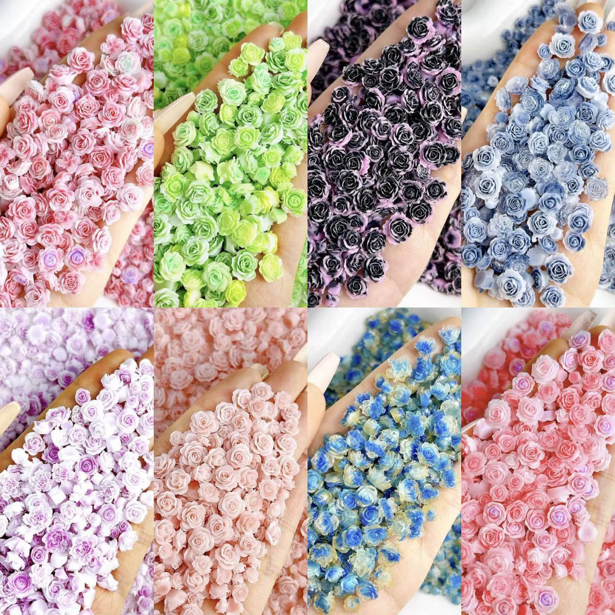 Breloques 3D en résine pour ongles, plusieurs couleurs, pivoine, rose, décoration, nail art, minimal