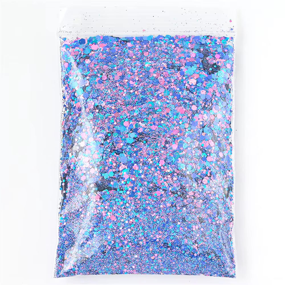50G holographique mixte hexagone gros paillettes Laser brillant irisé Nail Art paillettes résine tra