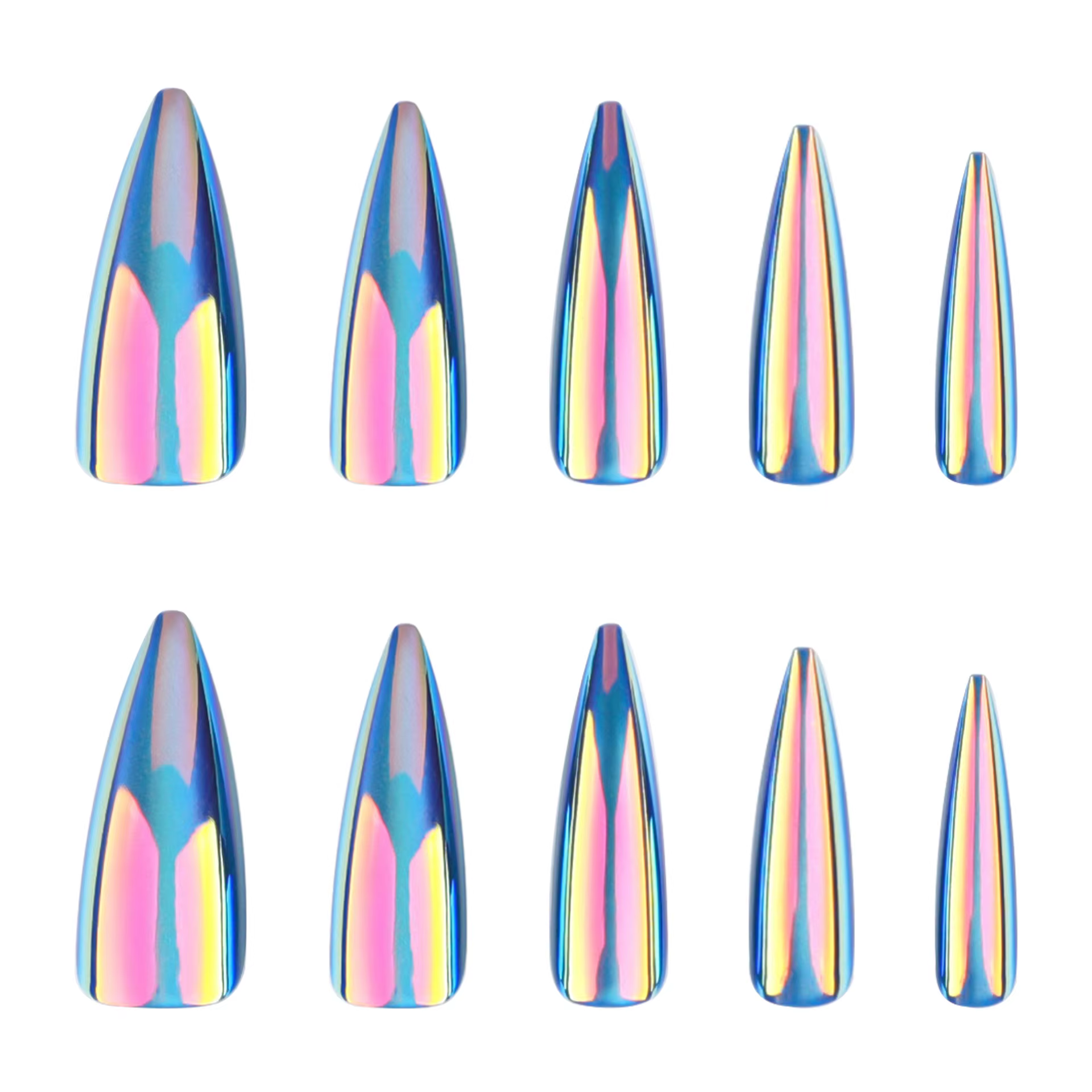 24 pièces faux ongles œil de chat bleu portable longs faux ongles aiguilles Simple presse sur Nail A