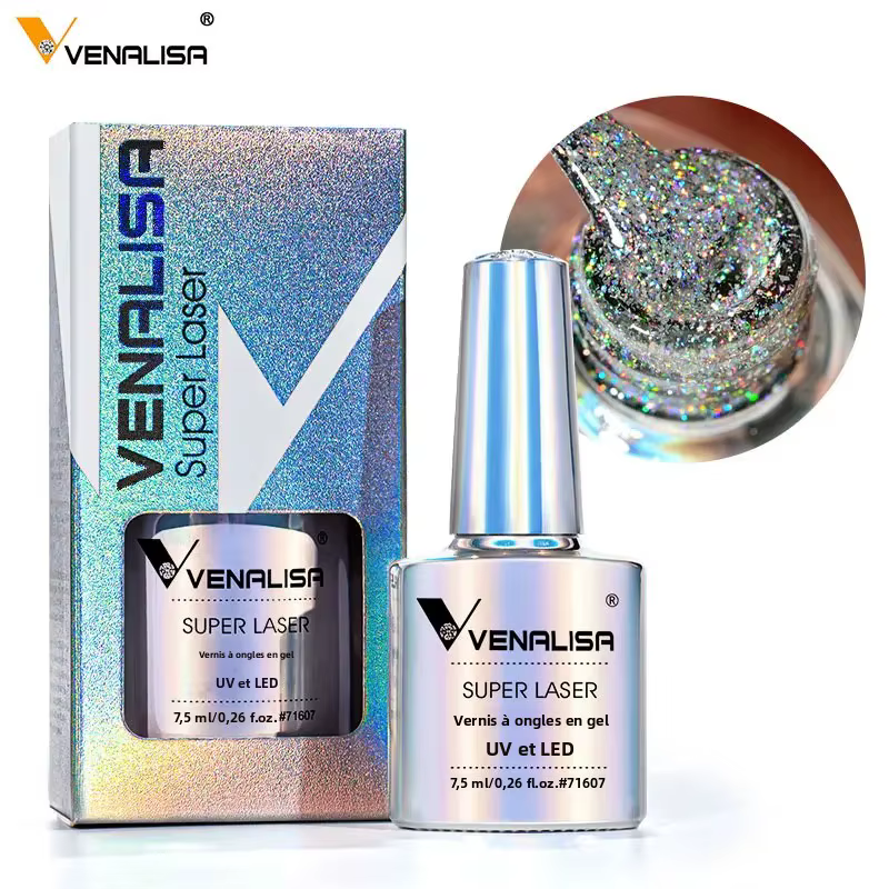 Vernis à ongles gel super laser Venalisa 7,5 ml, gel à ongles semi-permanent réfléchissant brillant 