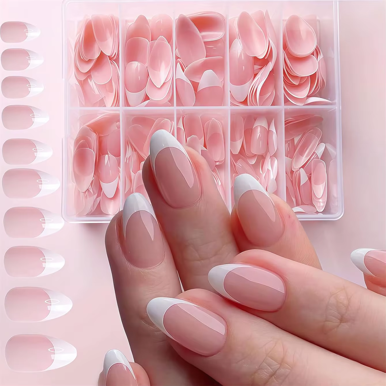 120/240/360 pièces boîte brillant doux Gel rose français ongles conseils moyen amande blanc Simple p