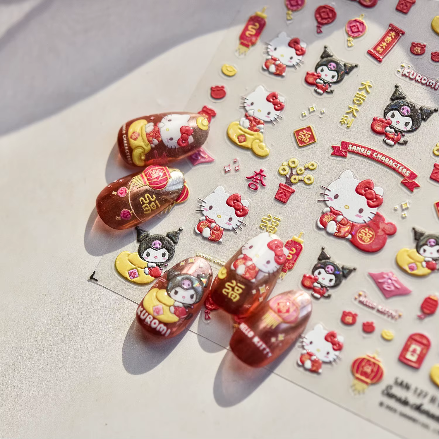 Sanrio famille Anime Nail Art décoration 5D Relief Nail Art autocollant mignon Hello Kitty Kulomi mé