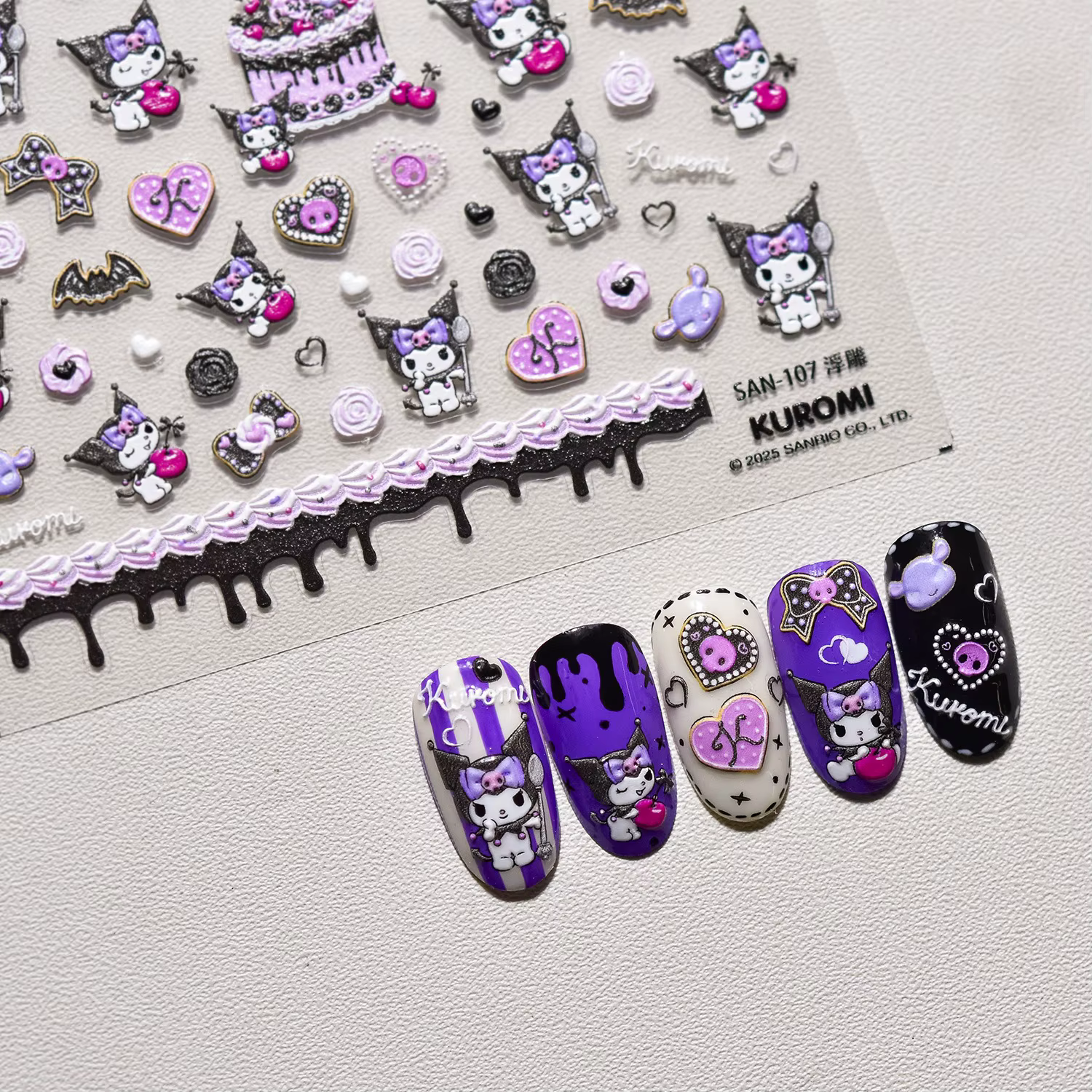 Sanrio famille Anime Nail Art décoration 5D Relief Nail Art autocollant mignon Hello Kitty Kulomi mé