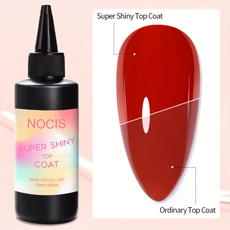 Super Top Coat 50 ml – Sans lingette, gel pour nail art LED à tremper, vernis hypoallergénique, sans