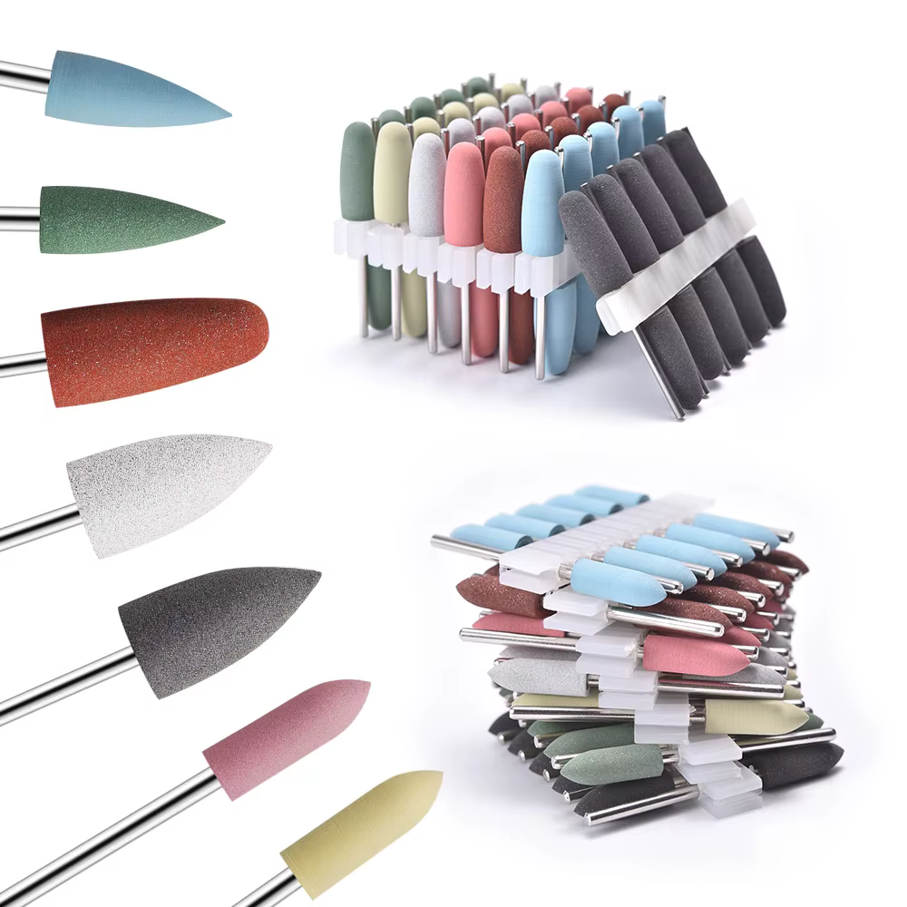 Foret à ongles en Silicone, ensemble de fraises en caoutchouc pour manucure et pédicure, tampon à on