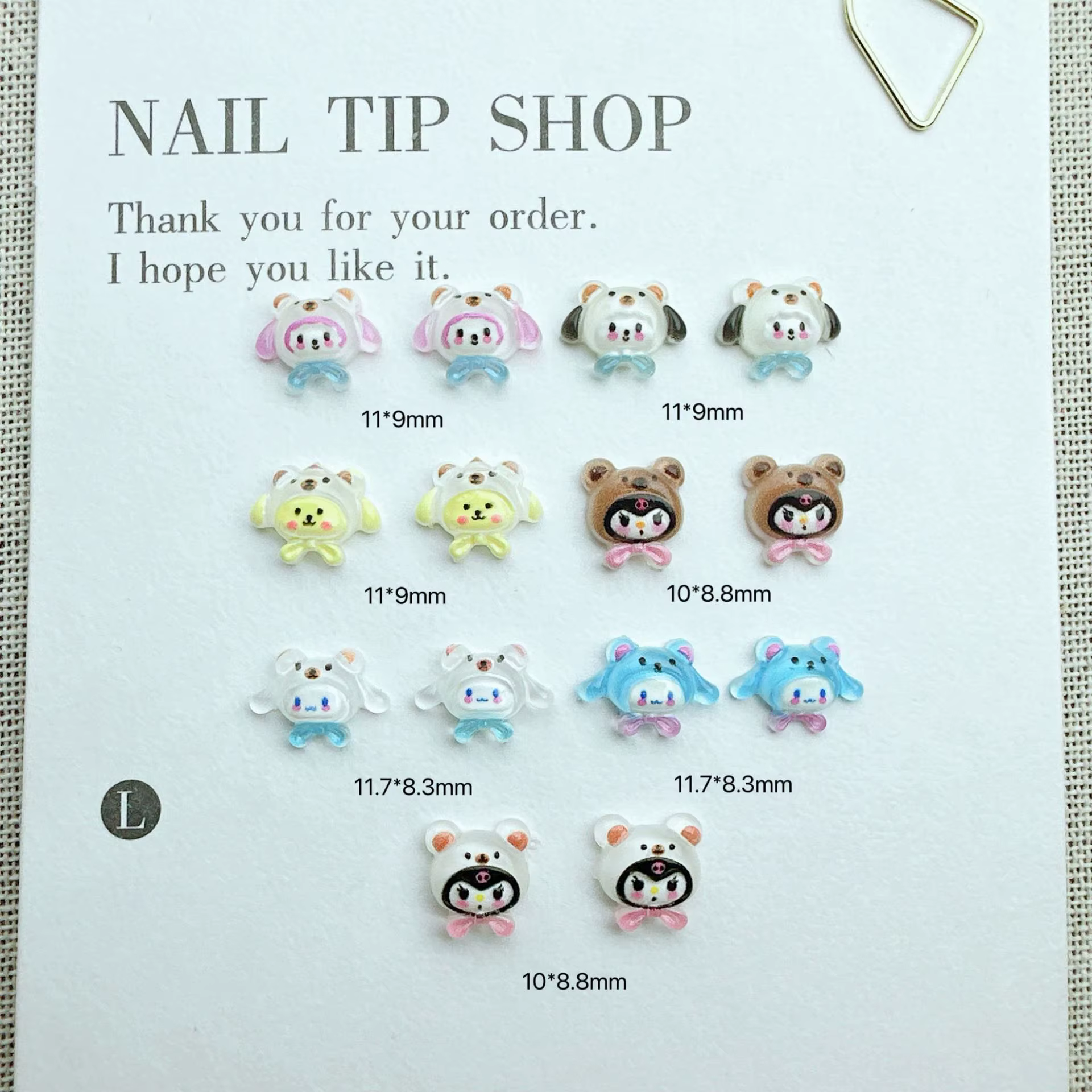 100 pièces/paquet Charmes pour ongles mignons Ku ro mi - Résine, art des ongles de dessin animé, déc
