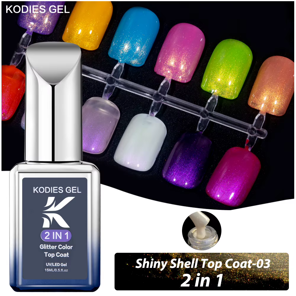 KODIES GEL-Verhéritage Gel 2 en 1, UV Light, Semi-continu, Finition Laser, Aurora Top Coat, Design S